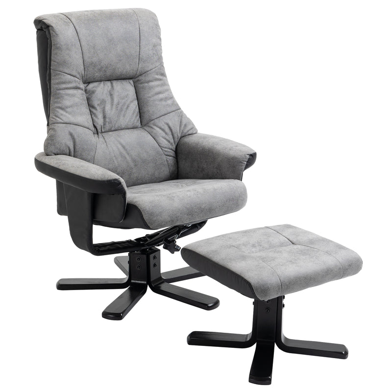 Recliner Swivel Armchair with Matching Footstool for Living Room Comfort Grey