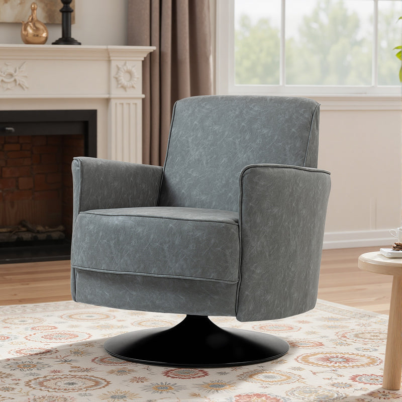 Swivel Accent Chair With Thick Upholstered Padding For Living Room Comfort Grey