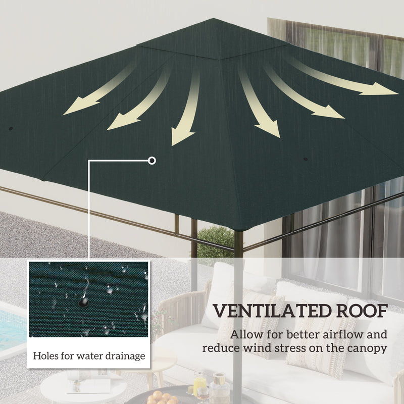3 x 3 m Garden Gazebo Canopy Top Cover with Drain Holes for Outdoor Use Grey AOSOM