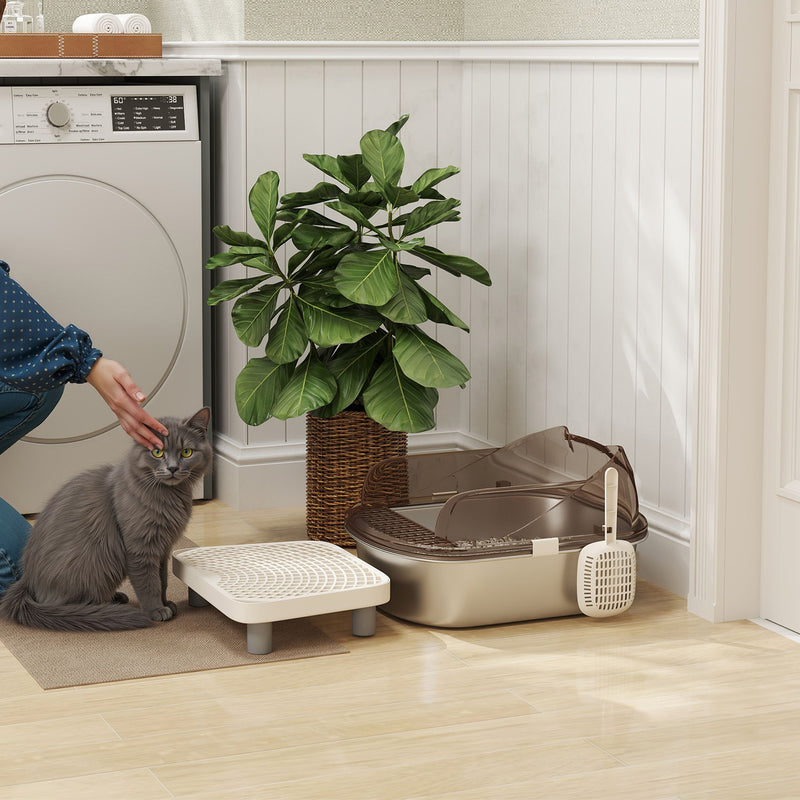 Stainless Steel Cat Litter Box with High Sides Scoop Pedal and Easy Clean Design by Outsunny
