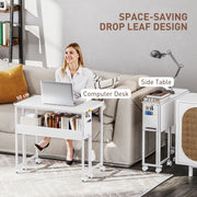 White 80 cm Drop Leaf Writing Desk Space Saving Folding Table for Home Office