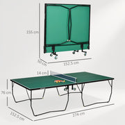9ft Indoor Folding Tennis Table With Easy Roll Wheels For Home Use Green AOSOM
