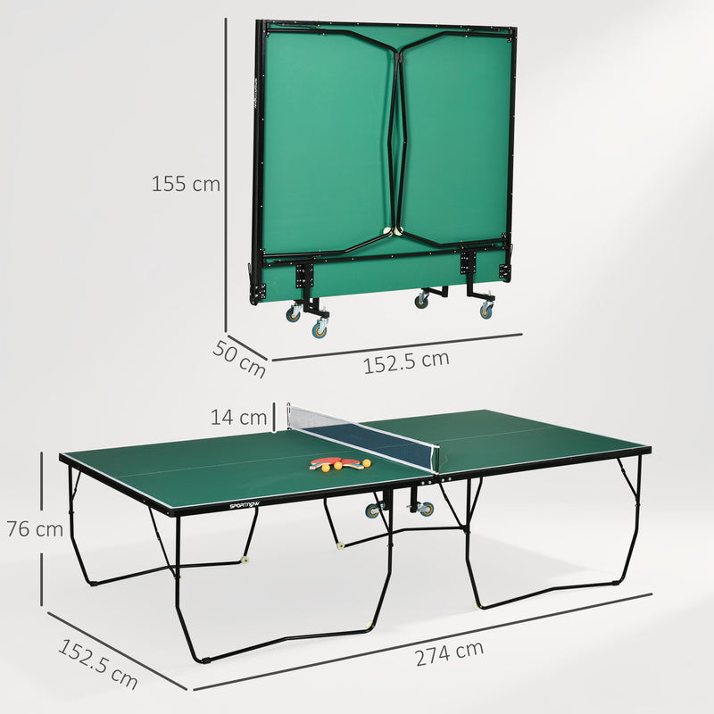 9ft Indoor Folding Tennis Table With Easy Roll Wheels For Home Use Green AOSOM