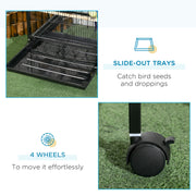 Large Bird Cage on Wheels with Removable Trays for Budgies Finches Cockatiels, Black