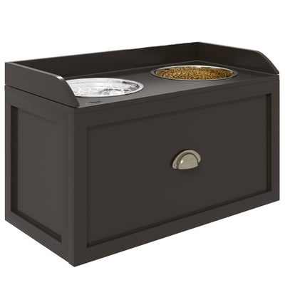Stainless Steel Raised Dog Bowls With 21L Storage Drawer For Large Breeds, Brown