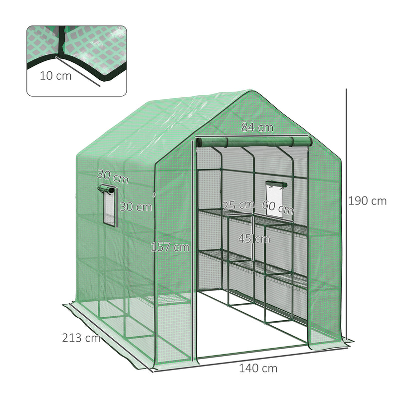 Walk In Garden Greenhouse With 12 Shelves And Roll Up Door For Plants Green