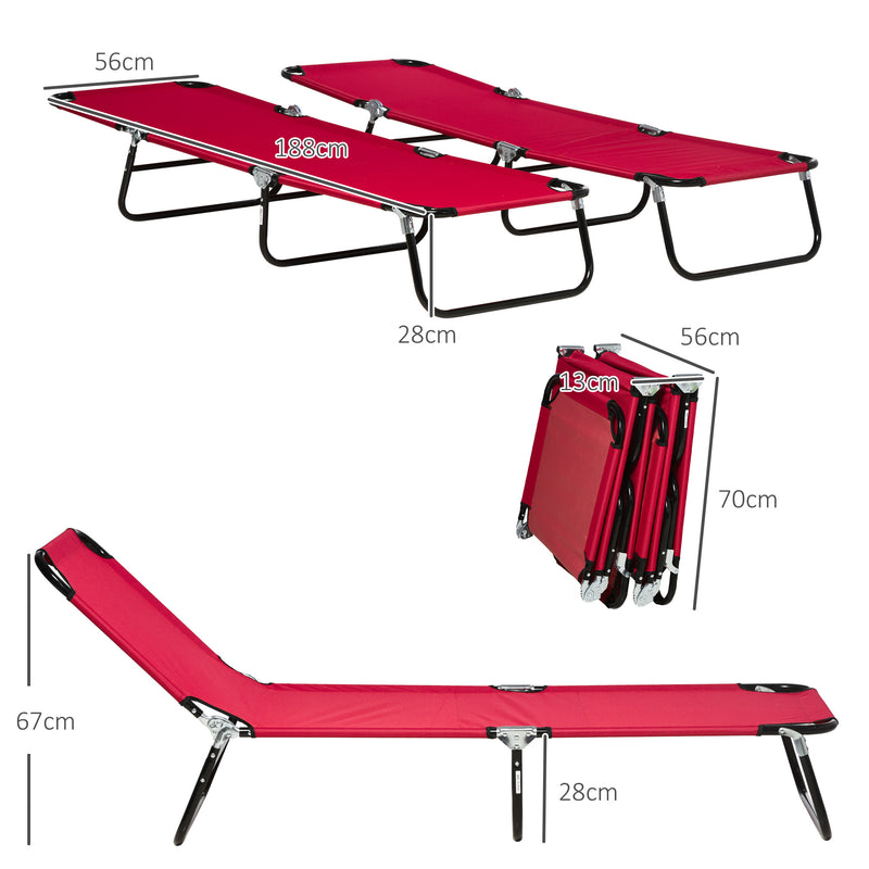 Set of 2 Folding Sun Loungers with 5-Position Adjustable Backrest Wine Red by Outsunny