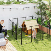 12 Panel Heavy Duty Dog Playpen With Doors 100cm High for Large Dogs Black by PawHut