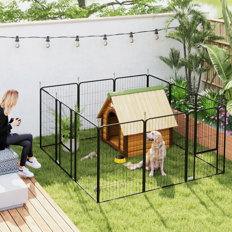 12 Panel Heavy Duty Dog Playpen With Doors 100cm High for Large Dogs Black by PawHut