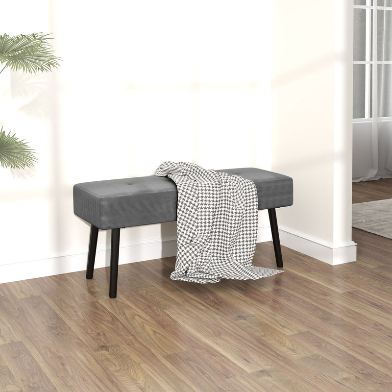 Bedroom Bench with Padded Seat and Steel Legs for Entryway or Living Room Grey Corduroy by HOMCOM