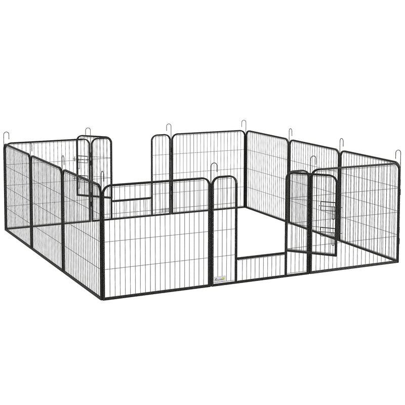 Silver 12 Panel Heavy Duty Puppy Playpen for Small Dogs Indoor and Outdoor Use by PawHut
