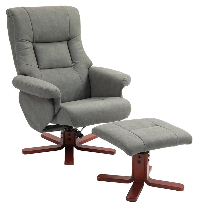 Homcom Grey Faux Leather Recliner & Footstool Set for Comfortable Relaxation Homcom