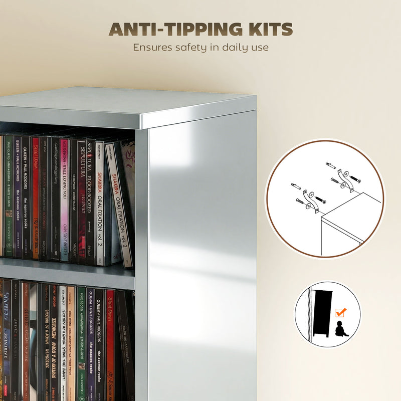 CD and Media Storage Shelves Set of 2 for Organised Home or Office High Gloss Grey AOSOM