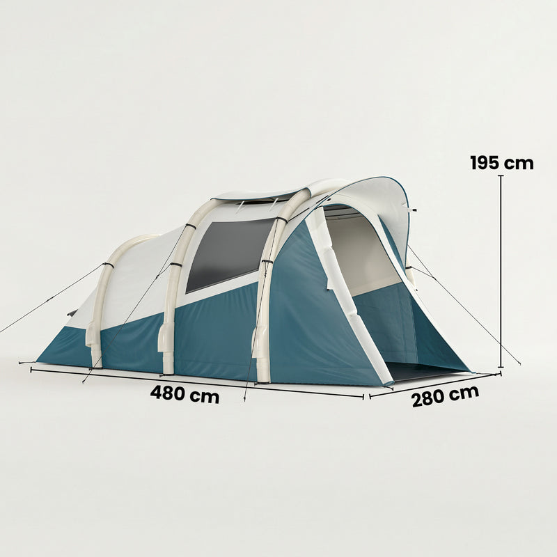 Inflatable 2 Room Camping Tent for Fast 5 Minute Setup Waterproof for 2 to 3 People Green White
