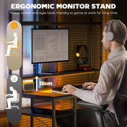 Black Computer Desk with LED Lights and Power Outlets Home Office Gaming Desk by HOMCOM