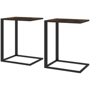 Set of 2 C Shape Sofa Side Tables with Metal Frame Ideal for Small Spaces, Brown and Black