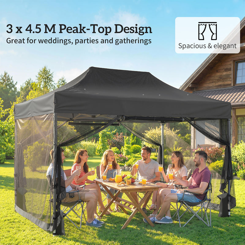 Pop Up Gazebo with Mesh Sides for Quick Garden Shelter and Sun Protection Black Outsunny