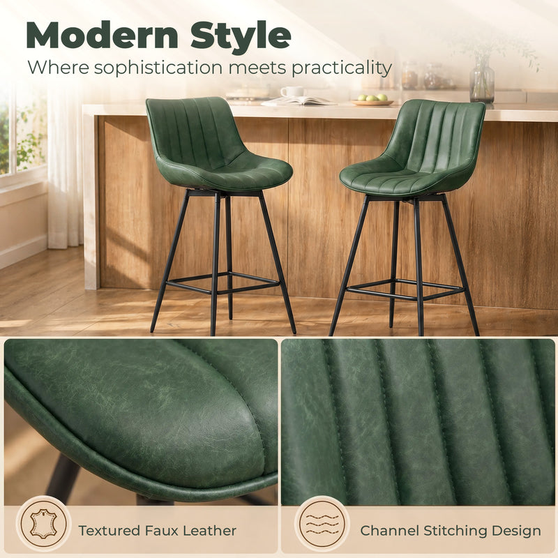 Swivel Bar Stools Set of 2 for Comfortable Kitchen Island Seating Dark Green