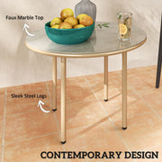 Beige 60cm Round Garden Side Table with Tempered Glass Top and Steel Frame