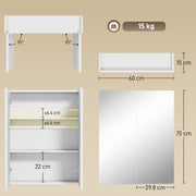 Bathroom Wall Mounted Mirror Cabinet with Adjustable Shelf for Extra Storage White AOSOM