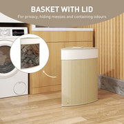 Bamboo Corner Laundry Basket With Lid 55L Removable Liner Bathroom Hamper