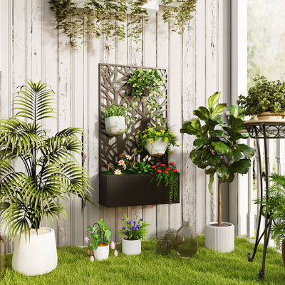 Black Metal Garden Planter With Trellis Support Ideal For Climbing Plants Outdoors