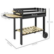 Charcoal BBQ Trolley Grill with Adjustable Racks Side Table and Wheels for Garden by Outsunny