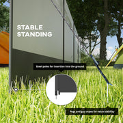Camping Windbreak with Clear Windows and Steel Poles for Beach and Caravan Use Grey AOSOM