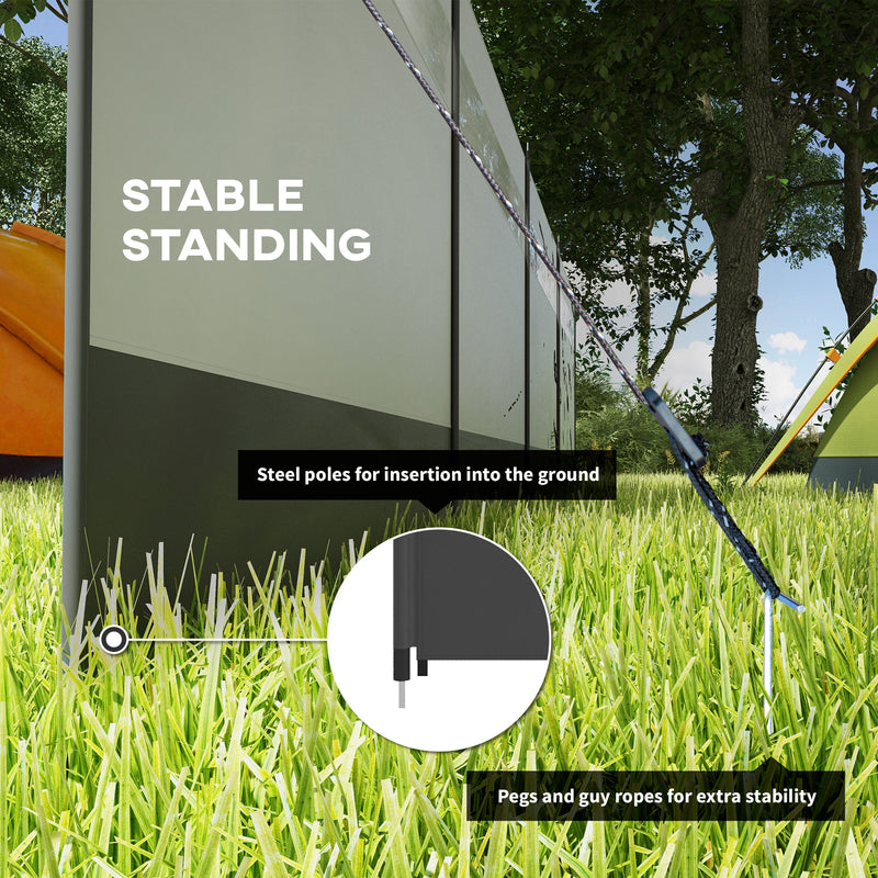 Camping Windbreak with Clear Windows and Steel Poles for Beach and Caravan Use Grey AOSOM