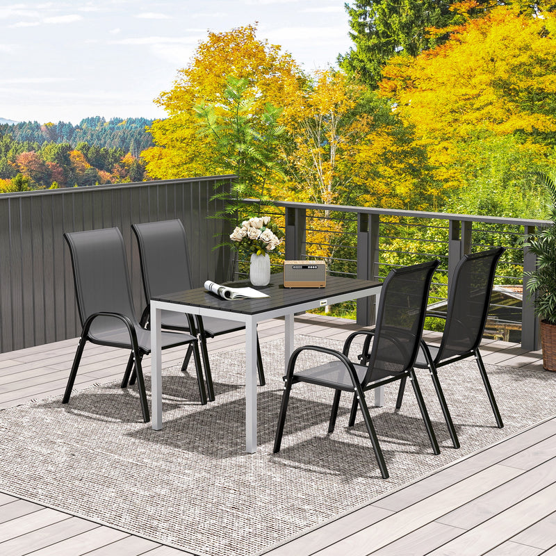 Black Patio Dining Table for 4 to 6 with Slatted Top and Aluminium Frame by Outsunny