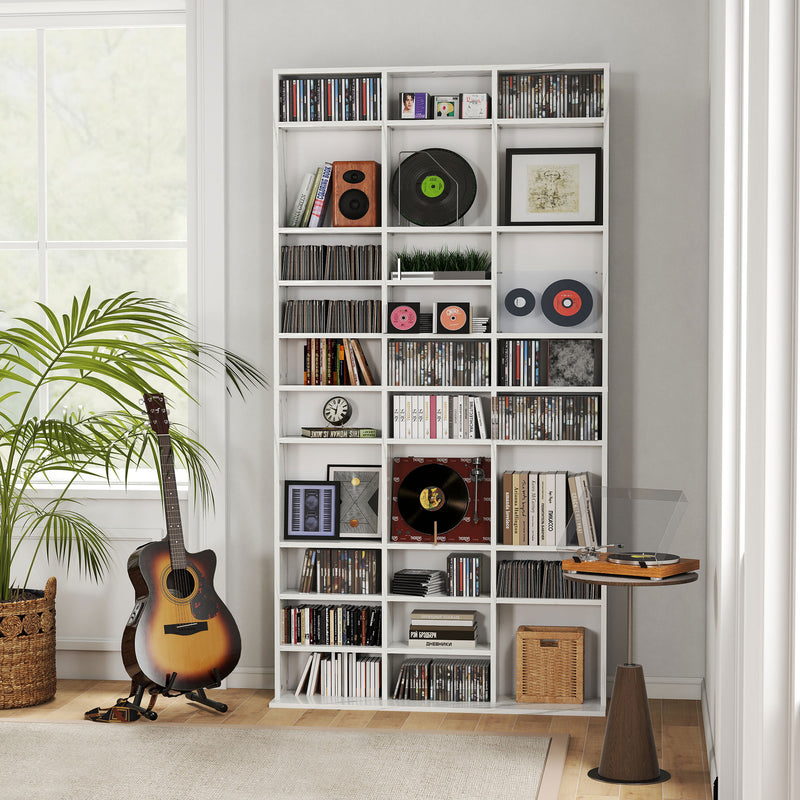 Tall CD Storage Cabinet with Adjustable Shelves Ideal for Home or Office Use Marble Effect