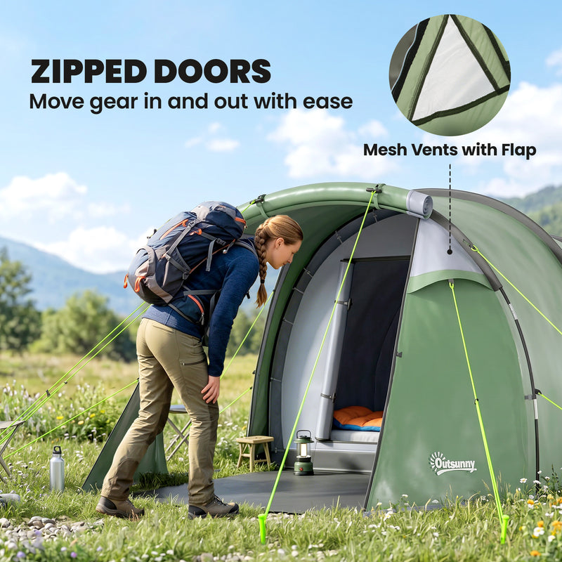 Outsunny Three-Man, Two-Room Tent - Green