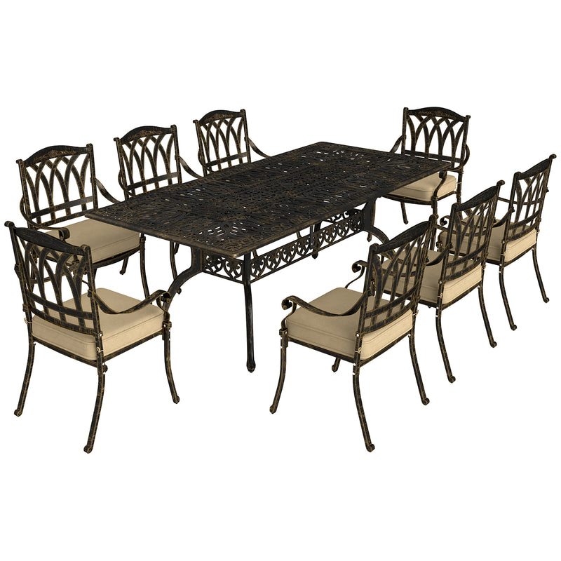 Nine Piece Cast Aluminium Garden Dining Set Bronze Finish by Outsunny