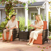 3 Piece Rattan Bistro Set With Cushions and Storage For Balcony or Patio Orange