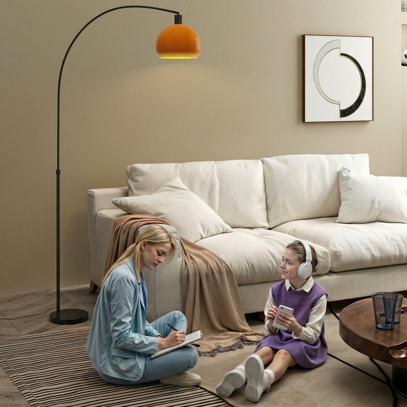 Floor Lamp with Curved Head for Cosy Living Room Lighting Black Orange Homcom