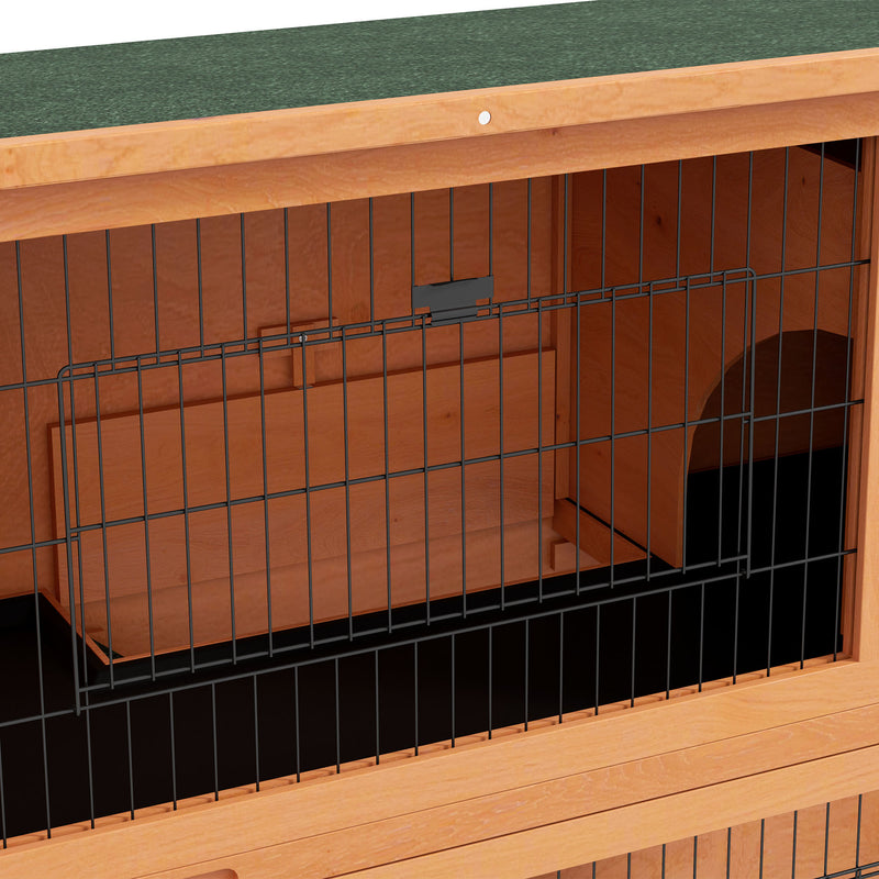 Two Tier Wooden Rabbit Hutch with Run for Guinea Pigs or Small Pets 92cm Orange