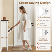 Slim Shoe Storage Cabinet for Narrow Hallways with Flip Drawers and Top Organiser White Homcom