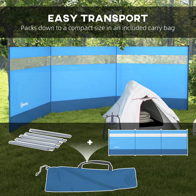 Camping Windbreak With Clear Windows And Steel Poles For Beach Or Caravan Blue AOSOM