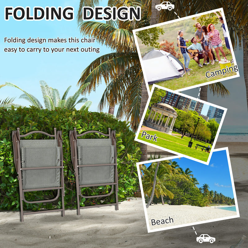 Set of 2 Folding Garden Chairs with Breathable Mesh Seats for Outdoor Use Dark Grey AOSOM