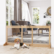 Adjustable Freestanding Wooden Dog Gate for Doorways and Stairs Natural Wood Finish AOSOM