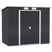7x4 Galvanised Steel Garden Shed With Foundation Kit Dark Grey by Outsunny