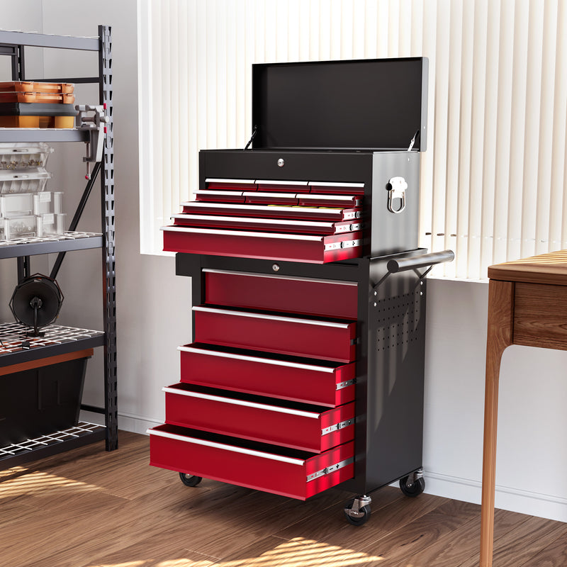 14 Drawer Rolling Tool Chest with Top Box for Garage Storage and Organisation Red