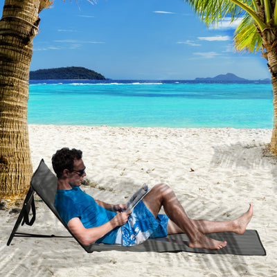 Set of 2 Foldable Beach Loungers with Adjustable Backrest and Side Pocket, Grey Outsunny