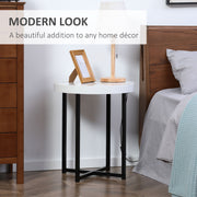 Set of 2 Round Side Tables With Sturdy Metal Legs Ideal for Living Room or Bedroom White AOSOM