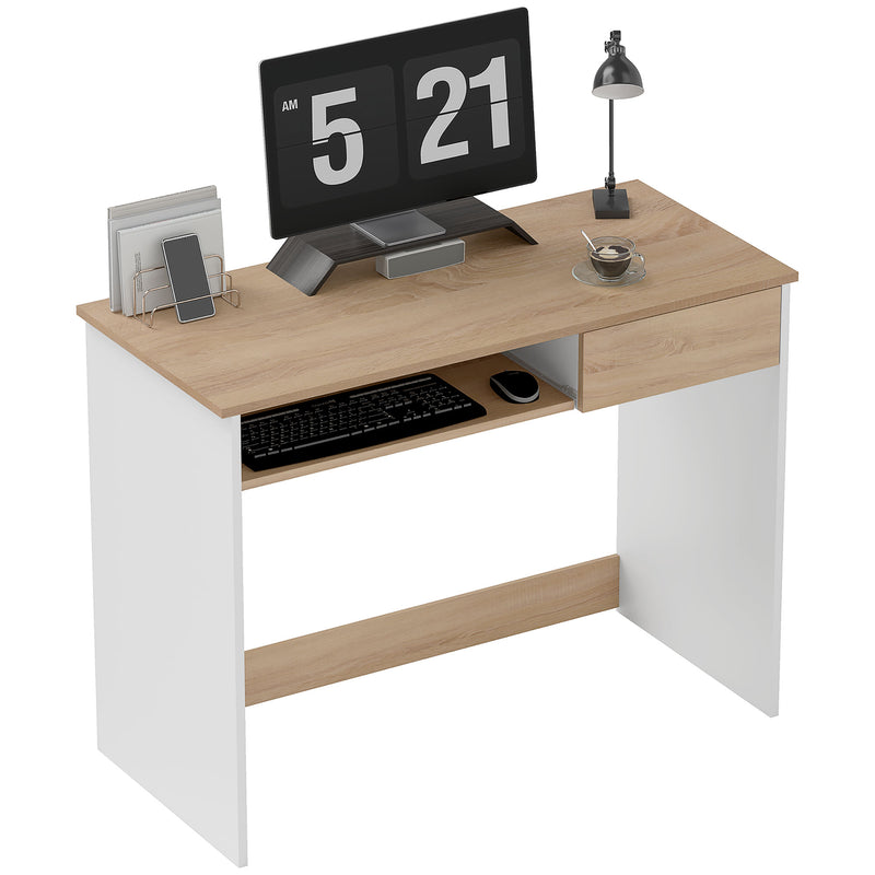 Compact Oak Computer Desk with Keyboard Tray and Drawer for Home Office by HOMCOM