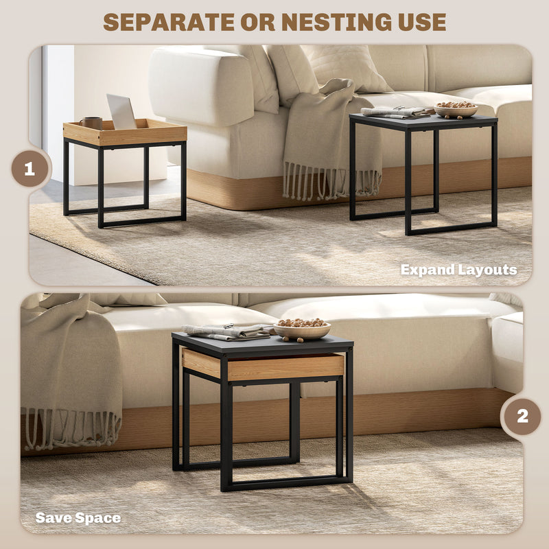Set of 2 Boxy Nesting Tables with Black and Wood Effect Finish by HOMCOM