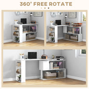 L Shaped Corner Desk with Rotating Shelves for Small Home Office Spaces White AOSOM