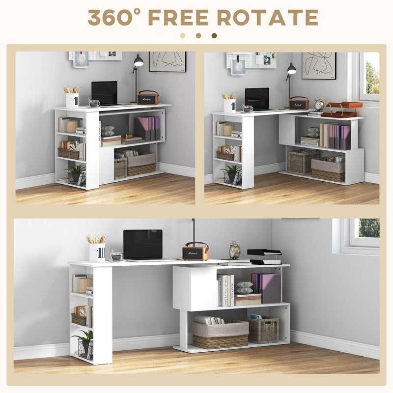 L Shaped Corner Desk with Rotating Shelves for Small Home Office Spaces White AOSOM