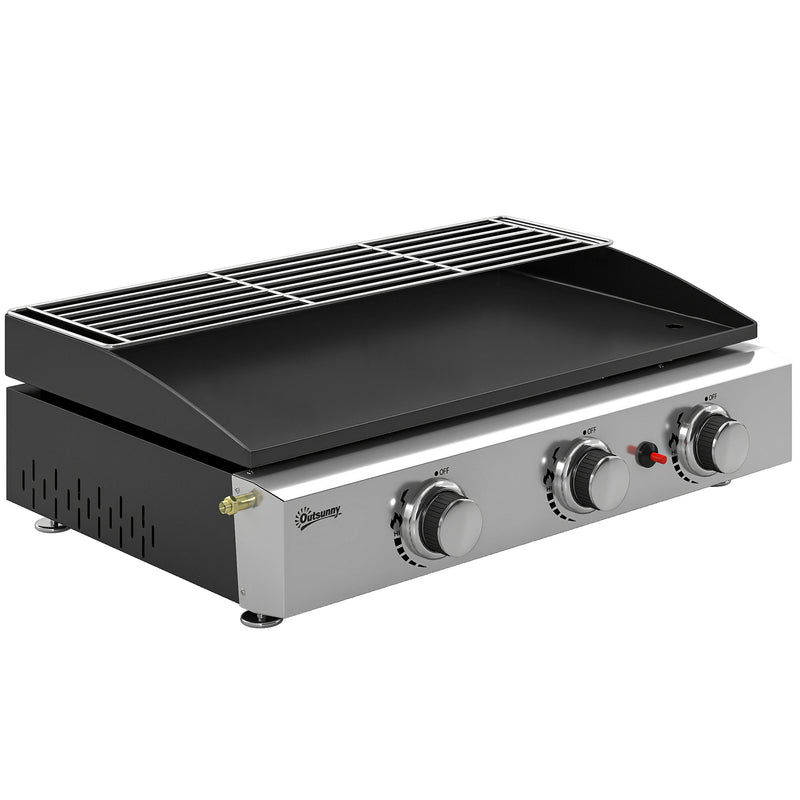 Gas BBQ with 3 Burners and Warming Rack for Easy Outdoor Cooking Black