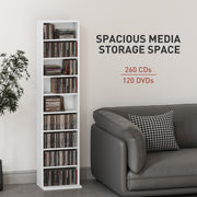 White 260 CD Storage Unit Slim Tall Media Tower Shelf for Home or Office